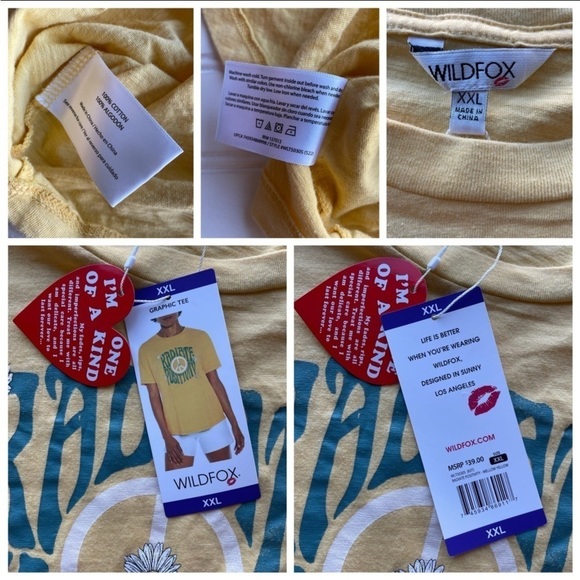 Wildfox Statement Graphic Tee Shirt Mellow Yellow XXL Radiate Positivity Peace - Picture 5 of 7
